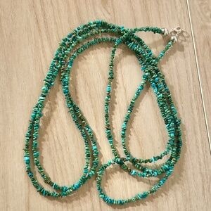 Long 85” Turquoise Navajo Handmade Sterling Silver Vintage Necklace